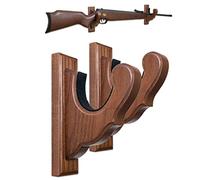 TESLYAR Soporte para armas Montaje en pared Exhibidores de sujeción Soporte horizontal para armas y ganchos de escopeta Almacene cualquier rifle Escopeta Madera dura (Marrón)
