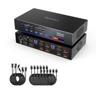 TESmart 4K@60Hz KVM Switch 2 PC 4 monitores,DP+HDMI KVM Switch con USB 3.0, HDMI 2.0, puerto DP 1.2, emulador EDID, conmutación de teclas de acceso rápido personalizadas, Ethernet de 1 Gbps, control