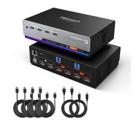 TESmart 8K@60Hz DisplayPort KVM Switch 2 PC 2 Monitor USB 3.0 DP 1.4 KVM Switch Dual Monitor 4K@144Hz para Gaming Dock, Soporta EDID, Gigabit Network, Hotkey Switch, Audio Micrófono, con Cables PC