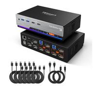TESmart 8K 60Hz DisplayPort KVM Switch 2 PC 3 Monitor, USB 3.0 KVM Switch Docking Station for Desktop & Laptop, Triple Monitor DP 1.4 Adapter, 4K 144Hz, EDID, Gigabit Ethernet, HDR10, Includes Cables