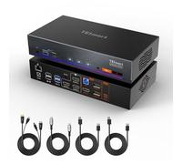 TESmart Conmutador KVM 3 Monitores 2 PC,USB-C(MST 100W)+DP +HDMI,4K@60Hz,4 USB 3.0(5 Gbps),LAN(1 Gbps),EDID,3.5mm Audio,Atajos Teclado/Ratón/IR,per MacBook (DisplayLink a 3 Pantallas), con Cable PC
