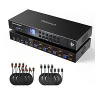 TESmart Conmutador KVM 8K Dual Monitor 4 PC HDMI 2.1 DP 1.4 | KVM Switch 4 Ordenadores 2 Monitores 8K@60Hz 4K@144Hz, USB 3.2 5Gbps, Red Gigabit LAN,EDID, Audio y USB Lock, 4 Cables KVM+DP