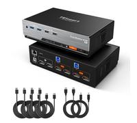 TESmart Conmutador KVM DisplayPort 1.4 Dual Monitor DKS202 Master 24 | KVM Switch 2 Port 8K 60Hz 4K 144Hz Hub USB 3.2 LAN Gigabit Tira LED RGB para 2 Ordenadores PC Gamer Oficina