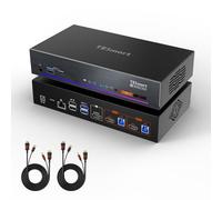 TESmart Conmutador KVM HDMI 2.1 8K@60Hz 4K@144Hz para 2 Ordenadores 1 Monitor, Switch KVM USB 3.0 de Alta Velocidad, Ethernet 1Gbps, VRR, Dolby Vision, Control por Hotkeys, Incluye 2 Cables KVM HDMI