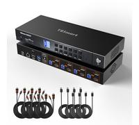 TESmart Conmutador KVM HDMI 2.1 y DP 1.4 Dual Monitor 8K@60Hz - Selector KVM para 4 PC y 2 Monitores (4K@144Hz), USB 3.2, Gigabit LAN, VRR, EDID y Hotkey (Incluye 8 Cables KVM)