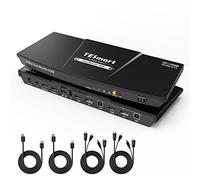 TESmart DisplayPort HDMI KVM Switch 2 PC 2 Monitor, 4K 60Hz Conmutador EDID, Audio, 3x USB para Scanner Impresora Teclado Ratón, Hotkey KVM Switch Dual Monitor, con Cables DP/KVM, Control Remoto IR