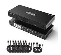 TESmart DisplayPort KVM Switch 4 Computadora 2 Monitor, 4x2 Conmutador KVM 4K@60Hz 4:4:4,DCCI Cuatro Pantallas,EDID,Control Remoto/Botones Panel/Teclado/Ratón/RS232,USB 2.0,Audio L/R,8 DP 1.4 Cables