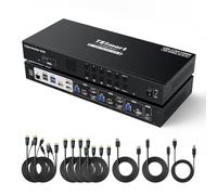 TESmart KVM Switch 4 PC 3 Monitores (4x3): 4K@60Hz, Soporte MST, USB 3.0, Carga USB-C (60W), LAN, EDID. Control Audio/USB Lock. Para Workstation Multi-Pantalla Pro.