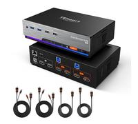 TESmart KVM Switch HDMI 2.1 2 Monitores 8K60Hz 4K144Hz 2 PC USB3.2 | Puerto Red Gigabit 1000Mbps, Luz LED RGB, Audio 3.5mm, Mando IR, Emulador EDID, PC Cables Incluidos