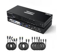 TESmart KVM Switch HDMI 4 PC 2 Monitores (4x2): 4K@60Hz, USB-C con PD, MST, Hub USB 3.0, LAN Gigabit. Control Audio/U S B Lock, Auto Scan. Pantalla LCD.