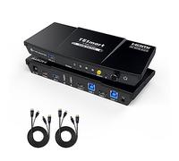 TESmart USB 3.0 HDMI KVM Switch 2 PC 1 Monitor, Conmutador 4K@60Hz con Emulador EDID, Hotkey, Extractor de Audio, USB 3.0 para Impresora y Escáner, Switch 2 en 1 Out, Incluye 2 Cables KVM