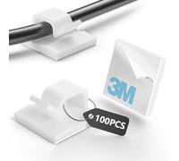 Tesmax 100 soportes para cables autoadhesivos [adhesivo 3M], clips para cables autoadhesivos, para gestión de cables, organizador de cables, fijación de cables, ganchos de alambre, cadena de luces