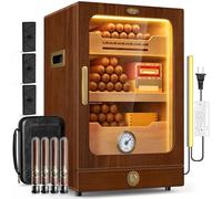 Tesonway Humidificador de cigarros, sistema de control de luz con estantes de madera de cedro español, higrómetro, 3 humidificadores y cajón de accesorios para puros, regalo del día del padre para