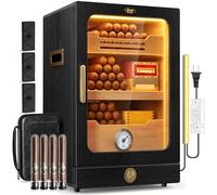 Tesonway Humidificador de puros, humidificador de puros de escritorio, sistema de control de luz con estantes de madera de cedro español, higrómetro, 3 humidificadores y cajón de accesorios para