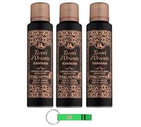 Tesori d'Oriente - Desodorante en espray para hammam, 3 x 150 ml, desodorante en espray con aceite de argán y azahar, incluye llavero Beni Culinari