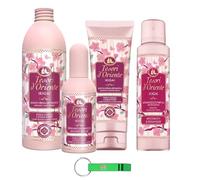 Tesori d'Oriente Ikigai - Pack de prueba: crema de baño + crema de ducha + perfume aromático + desodorante en spray con flores de cerezo y agua de arroz 4 artículos con el mismo aroma + llavero Beni