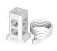 TESSAN 11 en 1 Regletas Enchufes Proteccion Sobretension 1700J, 8 Tomas Torre Regleta Vertical con 3 USB C, Alargador Enchufe 2M, Torre Multiple con Interruptor para Casa, Oficina, 3600W