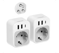 TESSAN 2 Piezas Adaptador Enchufe Sri Lanka con 1 USB C 2 USB A, Adaptador India, Enchufe Tipo D para India, Sri Lanka, Nepal, Maldivas, Pakistán, Sudán, Ghana