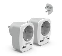 TESSAN 2 Piezas Adaptador Enchufe USA, 3 en 1 Adaptador Enchufe Americano a Europeo con USB C y USB A, Tipo B USA a Europa 1250 W, US to EU Plug Adapter para Mexico, Canadá, Filipinas, Perú