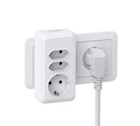 TESSAN 3 en 1 Ladron Enchufes Plano, Enchufe Múltiple de 4000W, Cargador Adaptador Enchufe, Regletas Pared sin Cable para Casa, Oficina, Cocina, Salón, Blanco
