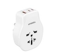 TESSAN 4 en 1 Adaptador Enchufe USA, Enchufe Americano con 2 USB C y 1 USB A, EU to USA Plug Adapter de 1250 W, Enchufe USA para Canada Colombia Mexico, Adaptador Enchufe Americano a Español, Blanca