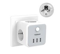 TESSAN 6 en 1 Cubo Enchufe USB, Ladron Enchufes Triple con 3 USB y Interruptor, para Phone, Pad, Hogar y Oficina, Gris