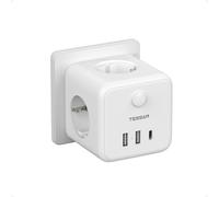 TESSAN 6 en 1 Cubo Ladron Enchufes con 3 Tomas CA y 3 USB, 15W Cargador USB C, Triple Enchufe Multiple con Interruptor, 2500W Regleta Pared Compatibles para Sala de Estar, Dormitorio, Oficina, Blanco