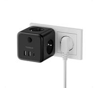 TESSAN 6 en 1 Cubo Ladron Enchufes Multiple con Interruptor, Ladrón Enchufe Pared con 3 Tomas CA y 3 USB, Cargador USB C, 2500W Regleta Pared Compatibles para Salón, Dormitorio, Oficina, Negro