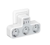 TESSAN 6 en 1 Ladron Enchufe Plano con 2 USB C, Triple Enchufe Multiple | 3 Tomas Cargador Multiple para Phone, Regleta Pared para Casa, Oficina, 3600W, Gris