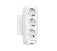 TESSAN 6 en 1 Ladron Enchufes Plano con USB C, 6 en 1 Enchufe Multiples, Ladrón Enchufe con 3 Tomas Schuko y 3 USB, Ladrones para Enchufes 16A 3600W, Regleta Pared para Hogar, Oficina, Cocina