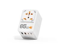TESSAN 65W GAN Adaptador de Viaje, Cargador de Carga Rápida, Adaptador Universal Enchufe Viaje con 2 USB A, 2 USB C, Adapter Enchufe Universal pour UK, USA, Australia Tailandia