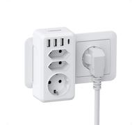 TESSAN 7 en 1 Ladron Enchufes Plano con USB C, Ladron Enchufes 4000W con 4 USB, Enchufe Multiple Cargador Adaptador Enchufe, Regleta Pared para Oficina, Cocina, Blanco