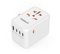 TESSAN Adaptador de Viaje 65W, GAN III Adaptador Enchufe Universal, Cargador Carga Rapida, Adapter Universal con 1 USB A, 3 USB C y 1 Tipo C, Enchufe Internacional para Americano UK Australia