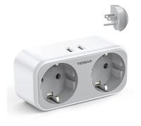 TESSAN Adaptador Enchufe Americano a Español, Adaptador Europeo a Americano con 2 Enchufe Schuko y 2 USB A, Adapter USA México Tipo B
