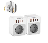 TESSAN Adaptador Enchufe Americano a Europeo 2 Piezas, Plegable 5 en 1 Adaptador Enchufe USA, Carga rápida USB C 20W, Adapter Americano a Español 4 USB para Canada Mexico Colombia Tailandia, Tipo B