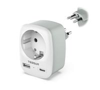 TESSAN Adaptador Enchufe Brasil, 3 en 1 Enchufe Brasil España con 1 USB C y 1 USB A, Adaptador Tipo N 2500W