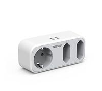 TESSAN Adaptador Enchufe Europa a USA, Adaptador EEUU con 3 Tomas y 2 USB A, Enchufe Tipo B para Adapter Cargador Americano, Canada, Mexico, Colombia, Blanco y Gris