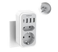 TESSAN Adaptador Enchufe Europeo a Americano con 1 USB C y 3 USB A