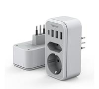 TESSAN Adaptador Enchufe Italiano a Español, 1 USB C y 3 USB A | 6 en 1 Enchufe Italiano 2500W, Adapter Español a Italia, Adapter Tipo L para Italy Chile