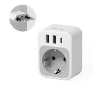 TESSAN Adaptador Enchufe Italiano, Adaptador Italia España con 3 USB, 2500 W Enchufe Italiano a Español, Tipo L para Italia, Chile, Uruguay, Libia, Eritrea, San Marino, Blanco