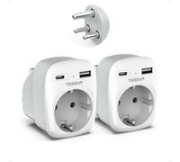 TESSAN Adaptador Enchufe Sudáfrica 2 Pack, Adaptador Sudáfrica con 2 USB A | 3 en 1 Adapter Enchufe 2500W Tipo M para Namibia, Lesotho