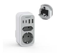 TESSAN Adaptador Enchufe UK 2 USB C y 2 USB A | 6 en 1, Adapter Ingles a Español, Reino Unido, Adapter Tipo G, Londres Inglaterra Escocia