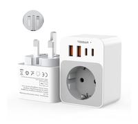 TESSAN Adaptador Enchufe UK, Plegable 5 en 1 Adaptador Enchufe Irlanda con 2 20W USB C y 2 USB A, 3250W Adapter Irlanda Compacto EU to Reino Unido, Londres, Escocia, Maldivas, Tipo G