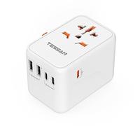 TESSAN Adaptador Enchufe Universal 65W, GAN III Cargador, Adaptador de Viaje con 2 USB A, 2 USB C y 1 Tipo C Carga Rapida, Adapter Universal Enchufe Internacional para Americano UK Australia