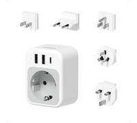 TESSAN Adaptador Enchufe Universal Desmontable Adaptador de Viaje con USB C | EE. UU., Reino Unido, UE, Japon y Australia, Adaptador para Enchufes Mundial con 2 USB A y 1 USB C para Tipos A, C, G, B e I