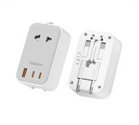 TESSAN Adaptador Enchufe Universal, Enchufe Universal Viaje Plano con 1 USB y 2 USB C, Adaptador de Viaje para USA, UK, Austuralia, Gray