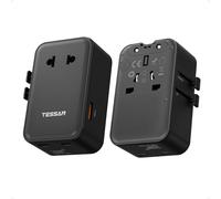TESSAN Adaptador Enchufe Universal PD 20W, Adaptador Universal Enchufe Viaje con 2 USB C y 2 USB A, Travel Adapter para Uso en Europeo, UK, Americano, Japón, Australia, Canadá, México y China, Negro