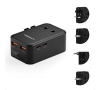 TESSAN Adaptador Enchufe Universal PD 25W, Adaptador Universal Enchufe Viaje con 2 USB C y 2 USB A, Travel Adapter para Uso en Europeo, UK, Americano, Japón, Australia, Canadá, México y China, Negro
