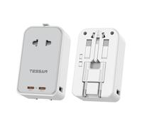 TESSAN Adaptador Enchufe Universal Plano con 2 USB A y 2 USB C,Gray | Enchufe Universal Viaje con 2 USB A y 2 USB C,Cargador Universal PD 45W para USA, UK, Japon y Austuralia