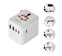 TESSAN Adaptador Enchufe Universal Viaje, Cargador Universal, Gray | 3 USB C y 2 USB A, Adaptador Universal Enchufe Viaje para Estados Unidos Tailandia Japón Reino Unido Brasil Australia España